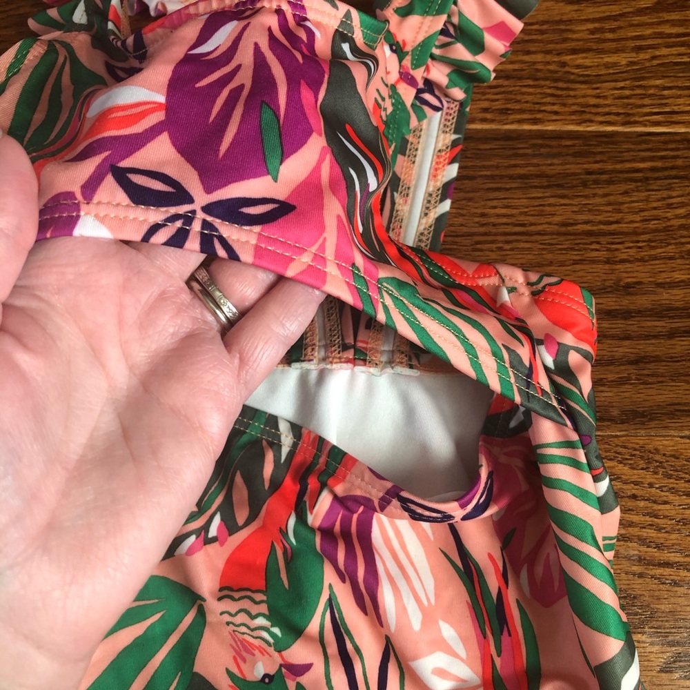 Girls Tropical Cut Out One Piece - Picture 3 of 7